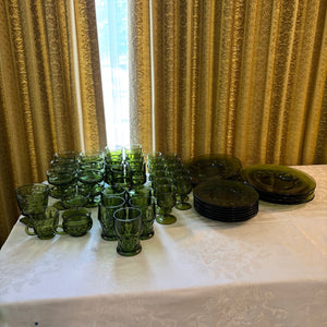 55 Piece Vintage Green "Georgian Honeycomb" Glass Grouping - R517