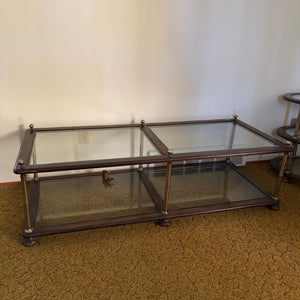Vintage Coffee Table with Solid Wood and Brass Frame - R572