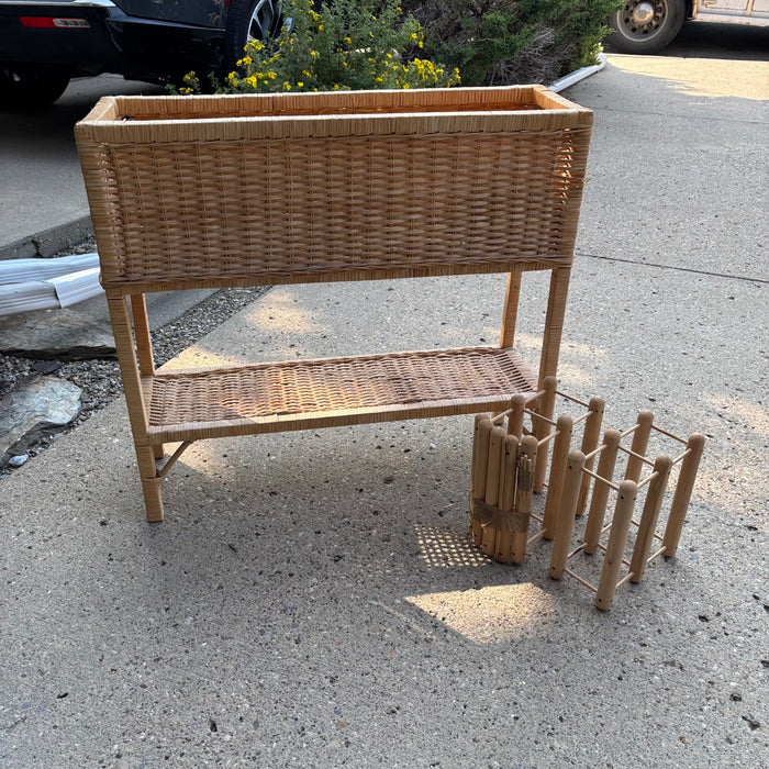 Wicker Stand and Wine Rack - M366