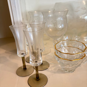 VINTAGE GLASSWARE GROUPING (ETCHED PUMCH BOWL AND MORE) - P285