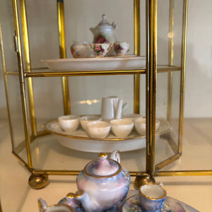 VINTAGE MINI TEACUP SETS WITH 2 DISPLAY GLASS CASES - P256