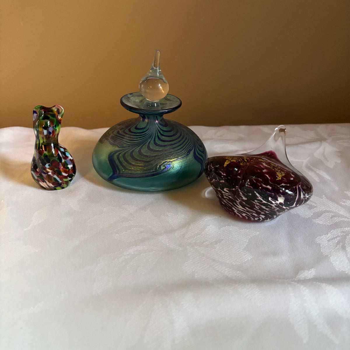 E111 Vintage signed Robert held art glass perfume bottle and more grouping