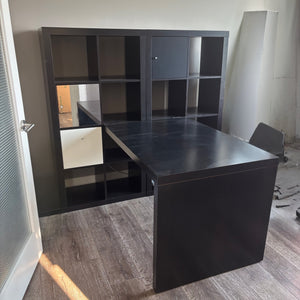 Ikea brown/black Malm shelf and desk combo (contents not included) - S603