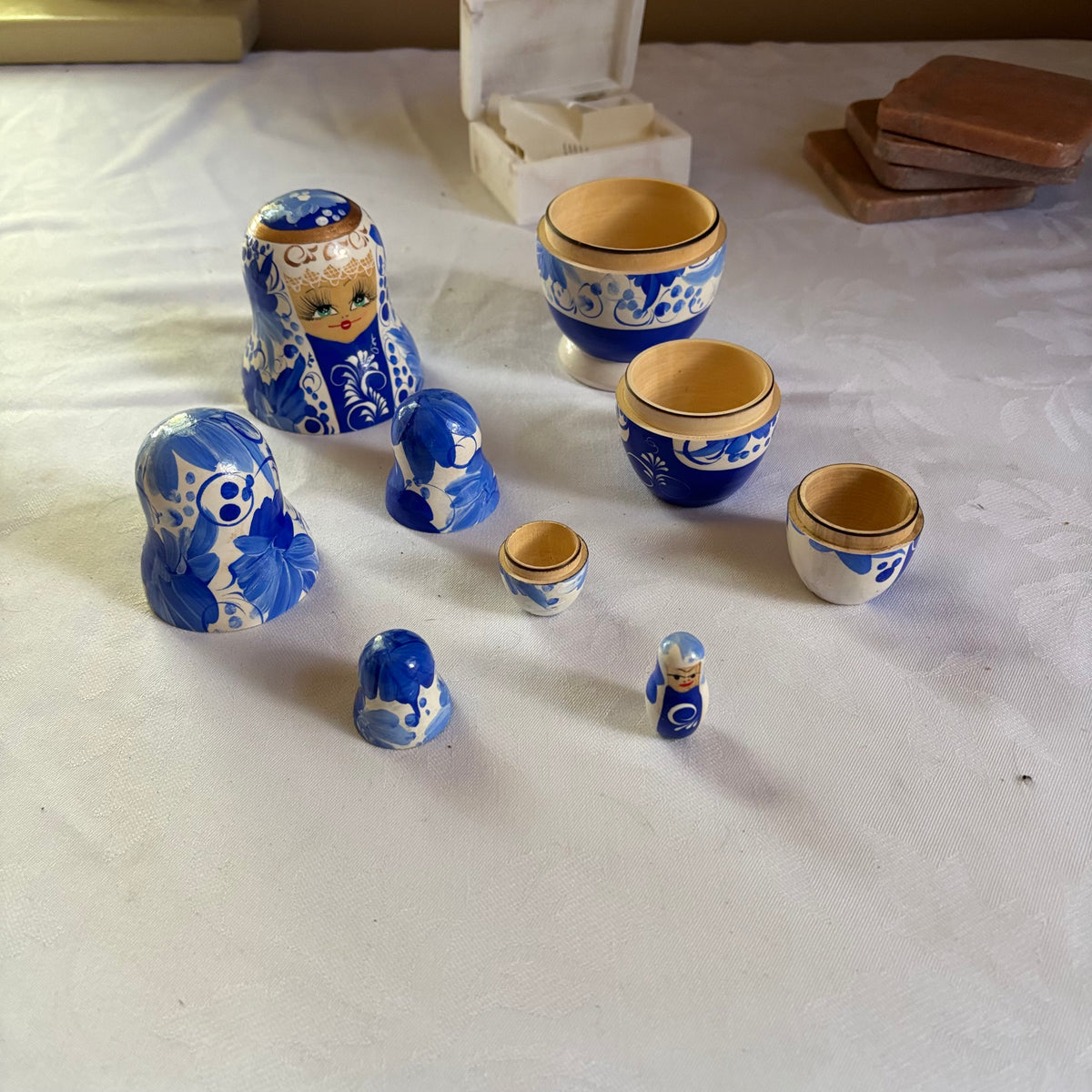 E143 Vintage wooden stacking dolls grouping