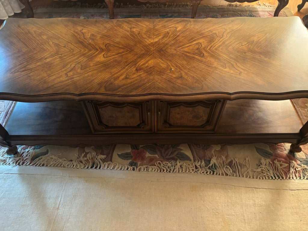F202C Vintage solid wood coffee table with Burled wood design on top