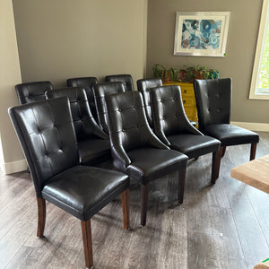 10 like new Dark brown faux leather dining chairs - S608