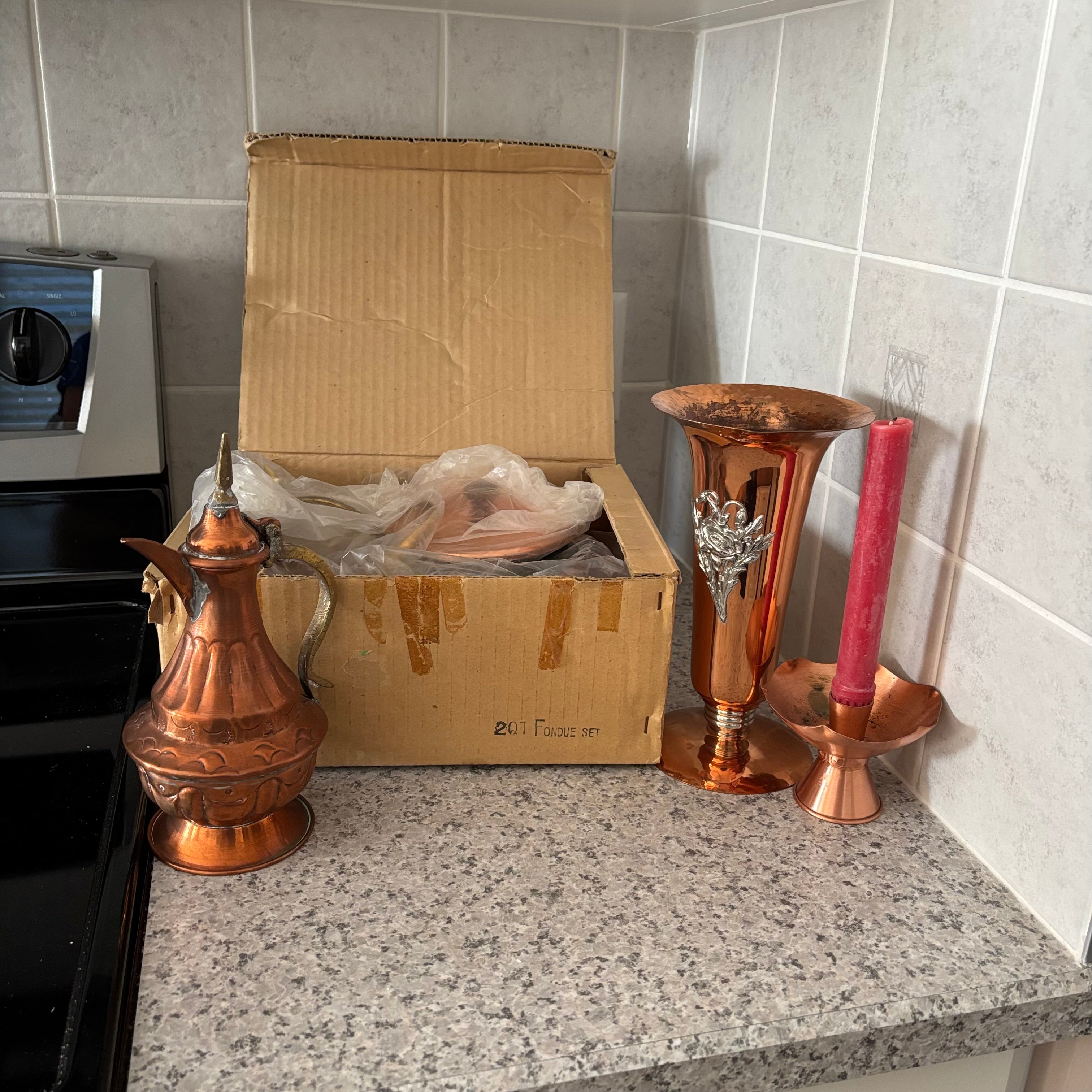 E883 Vintage Copper grouping (fondue and more)
