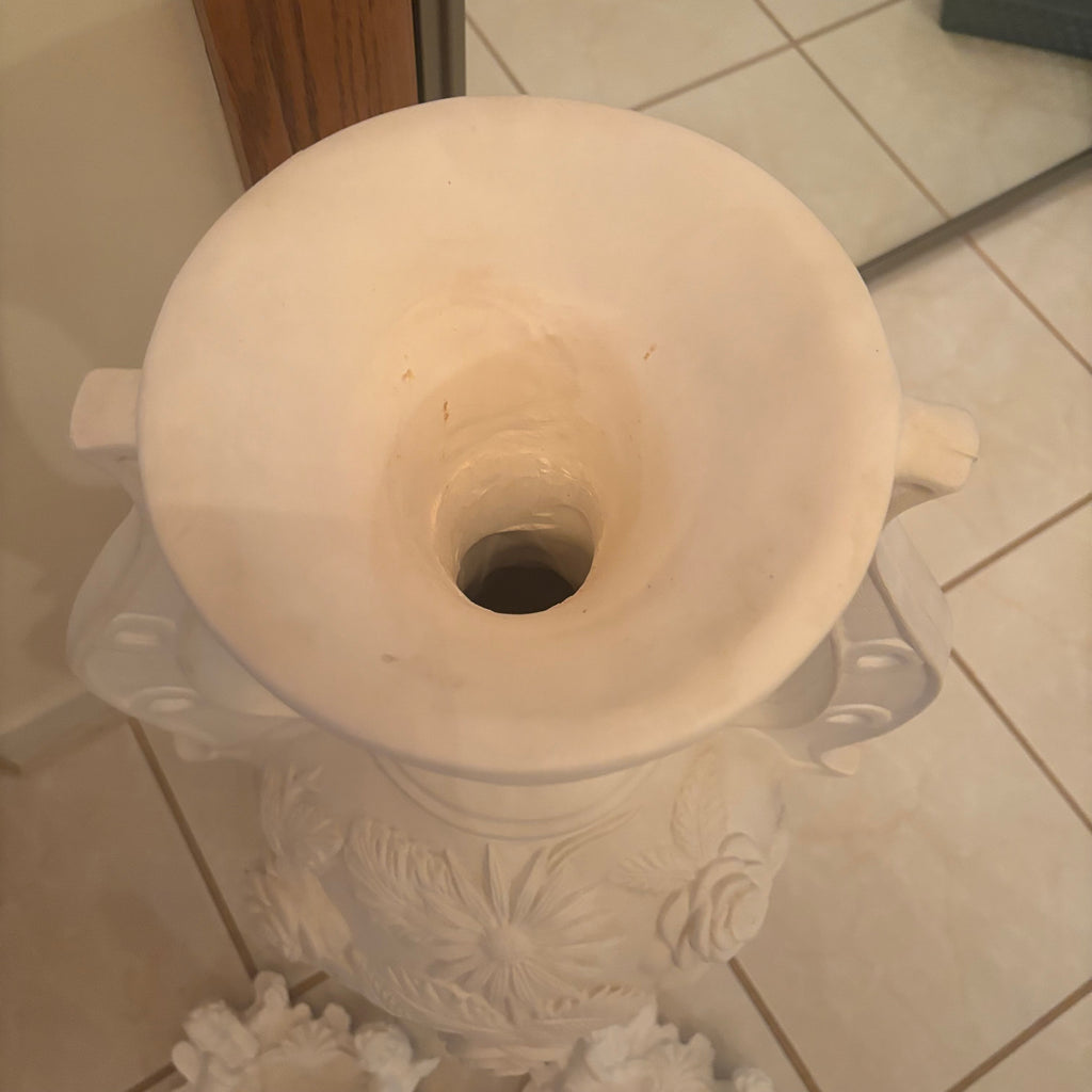 F196A 26” tall Vintage Chalkware urn style vase grouping