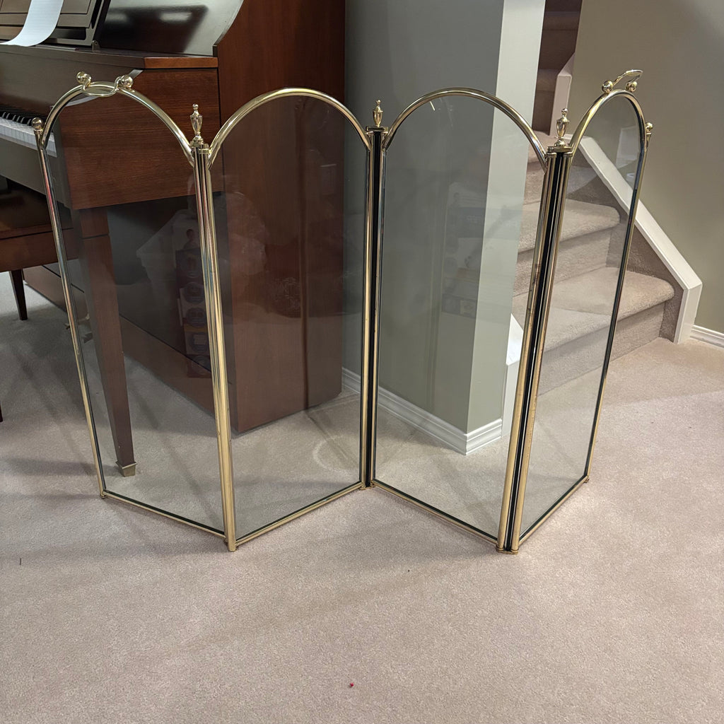 E853 Heavy glass and brass vintage fire place screen