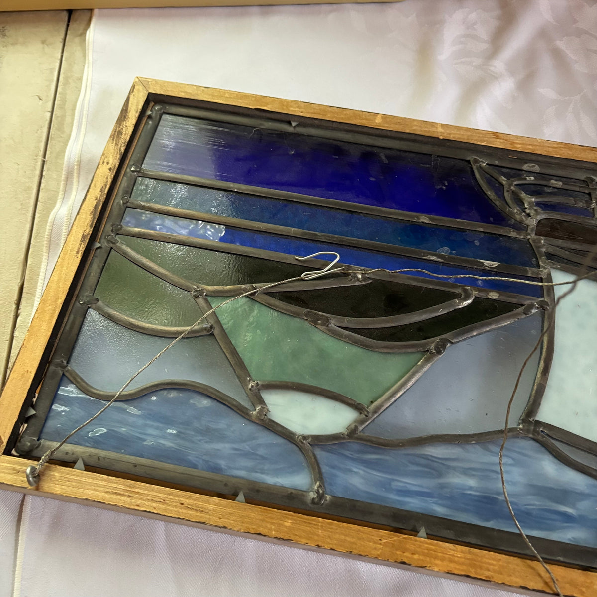 E112 Vintage stained glass window  (19” x 12.5”)