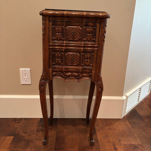 Antique Louis XV Style Nutwood Bedside Cabinet/Nightstand with Marble Top - M312