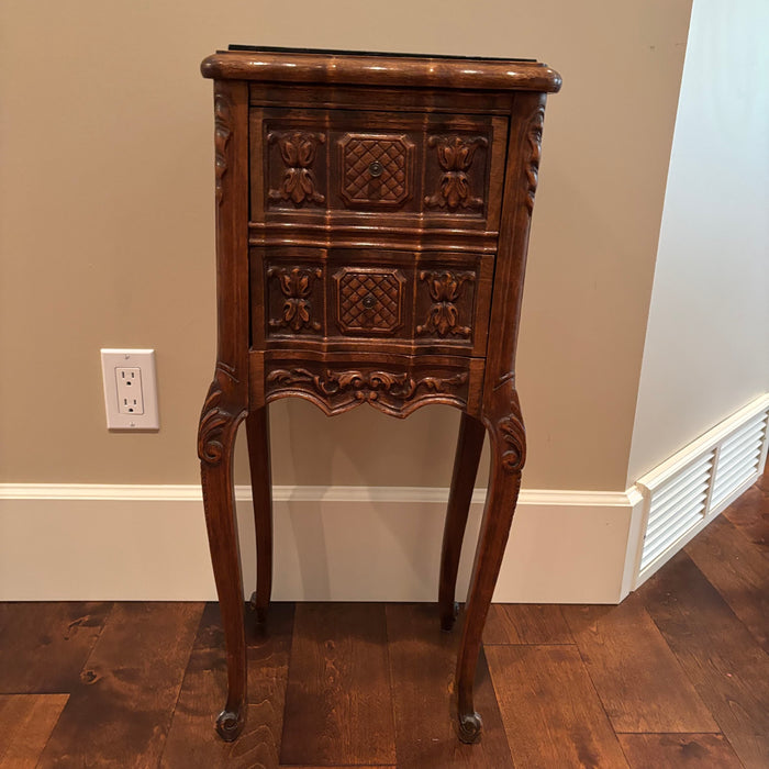 Antique Louis XV Style Nutwood Bedside Cabinet/Nightstand with Marble Top - M312