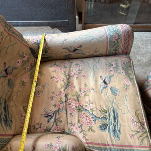 VINTAGE PARLOR CHAIR AND OTTOMAN WITH DOWN FILLED CUSHIONS - P235