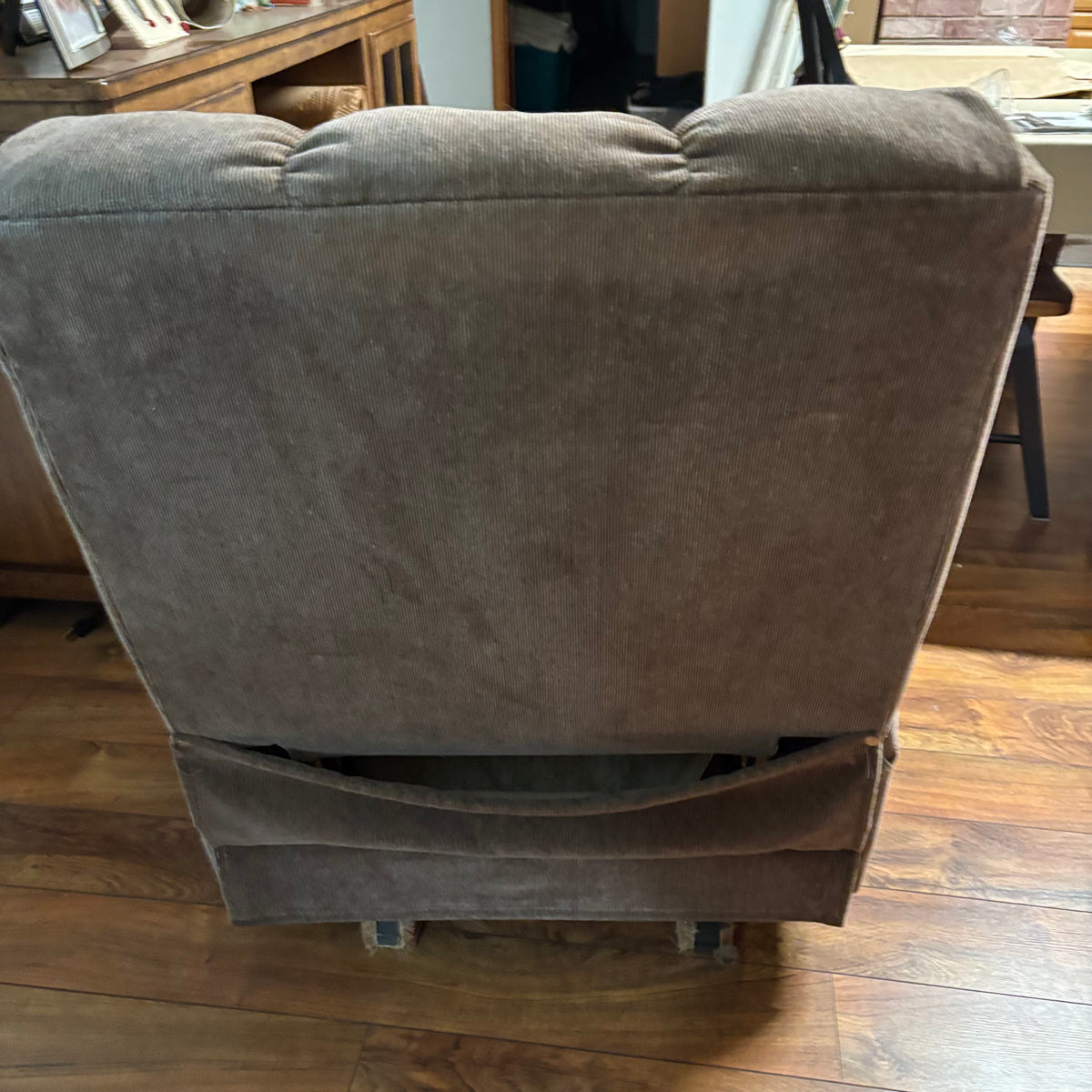 F188 Rocker recliner in beige corduroy fabric (in excellent condition except for a small tear in the corner)