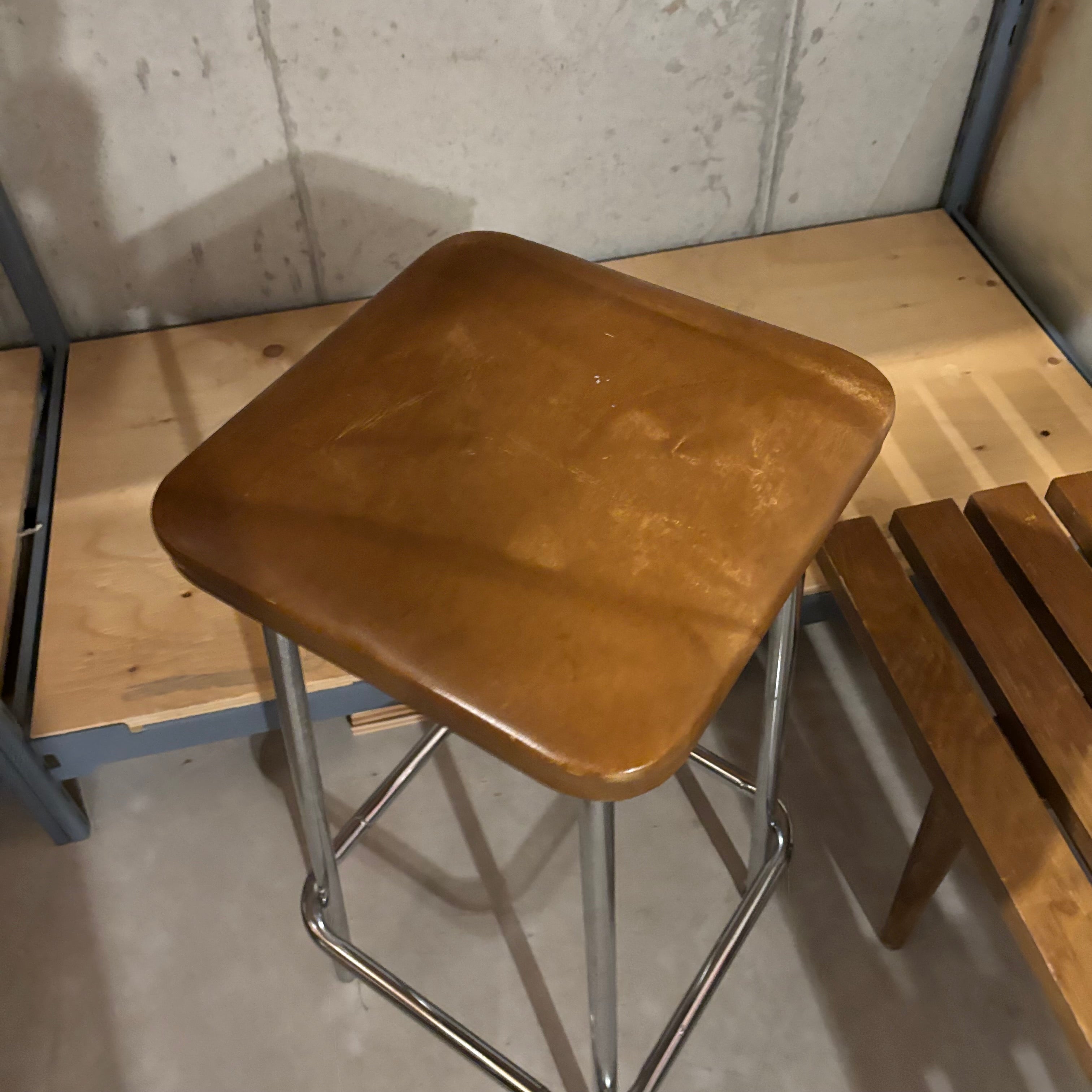 E862 Solid Wood MCM Coffee table and Vintage chrome stool