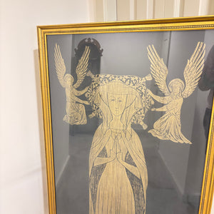 52" X 27.5" FRAMED MARGARET CHEYNE BRASS RUBBING - P175