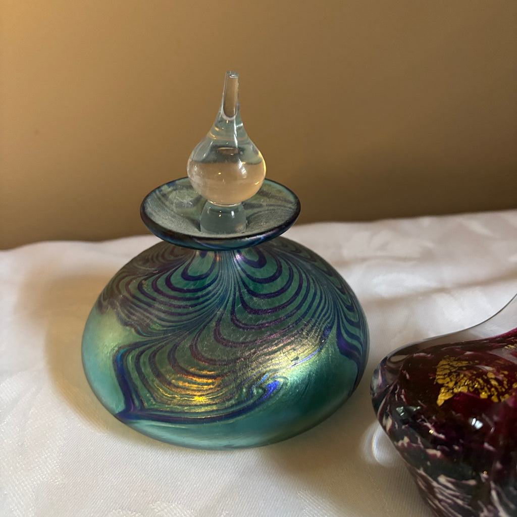 E111 Vintage signed Robert held art glass perfume bottle and more grouping