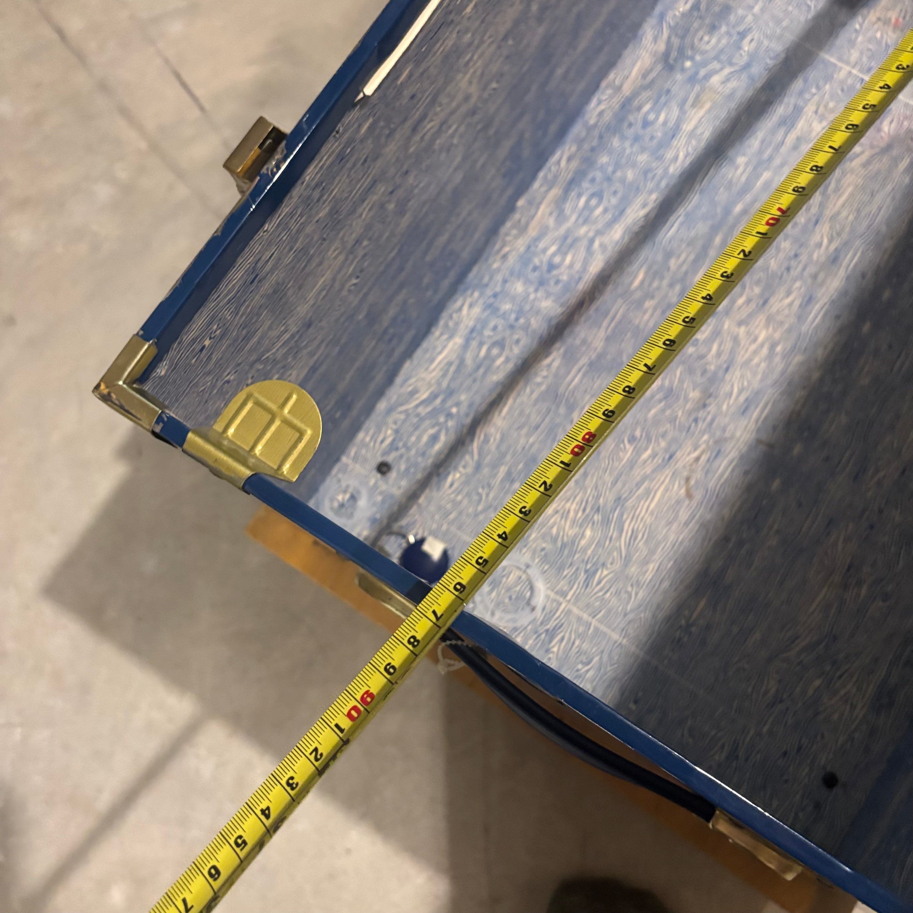 E869 Heavy duty metal clothing rack and vintage chest (shelf behind is not included)