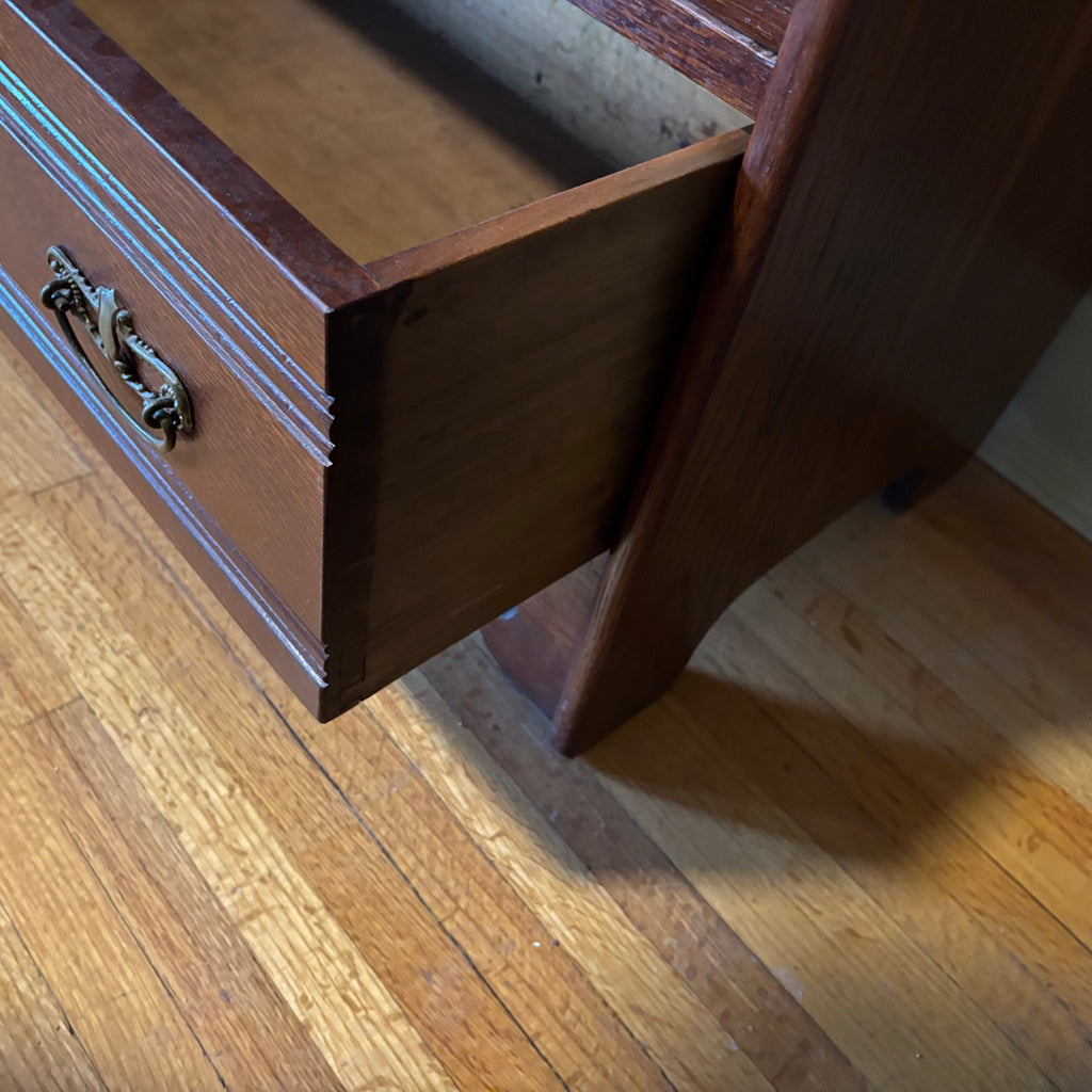 E124 Vintage solid wood secretary desk with upper cabinet (89" x 38" x 17.5")