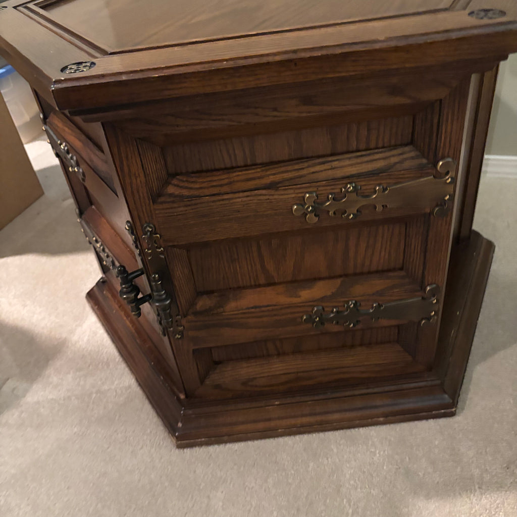 E855 Vintage solid wood octagon side table with door