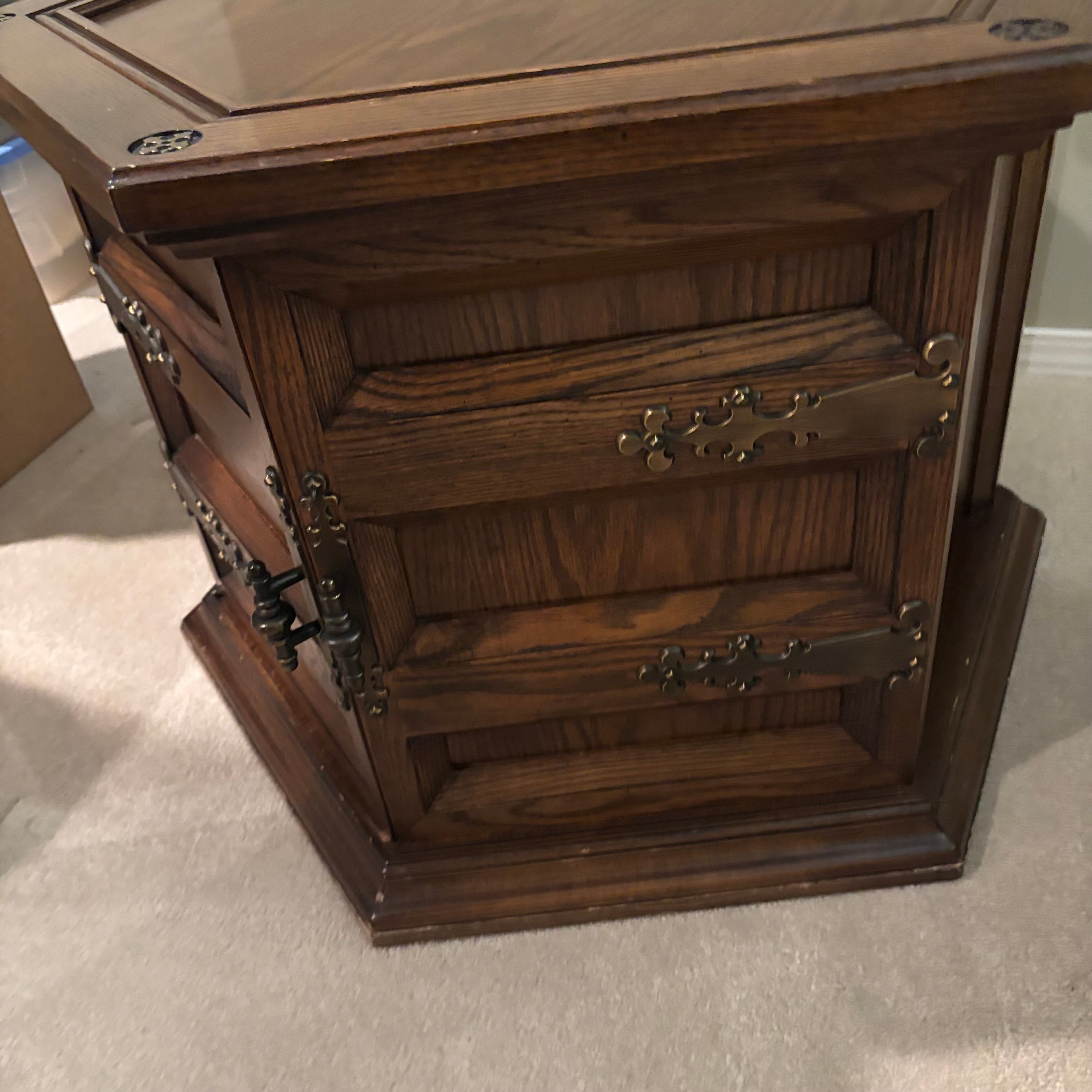 E855 Vintage solid wood octagon side table with door