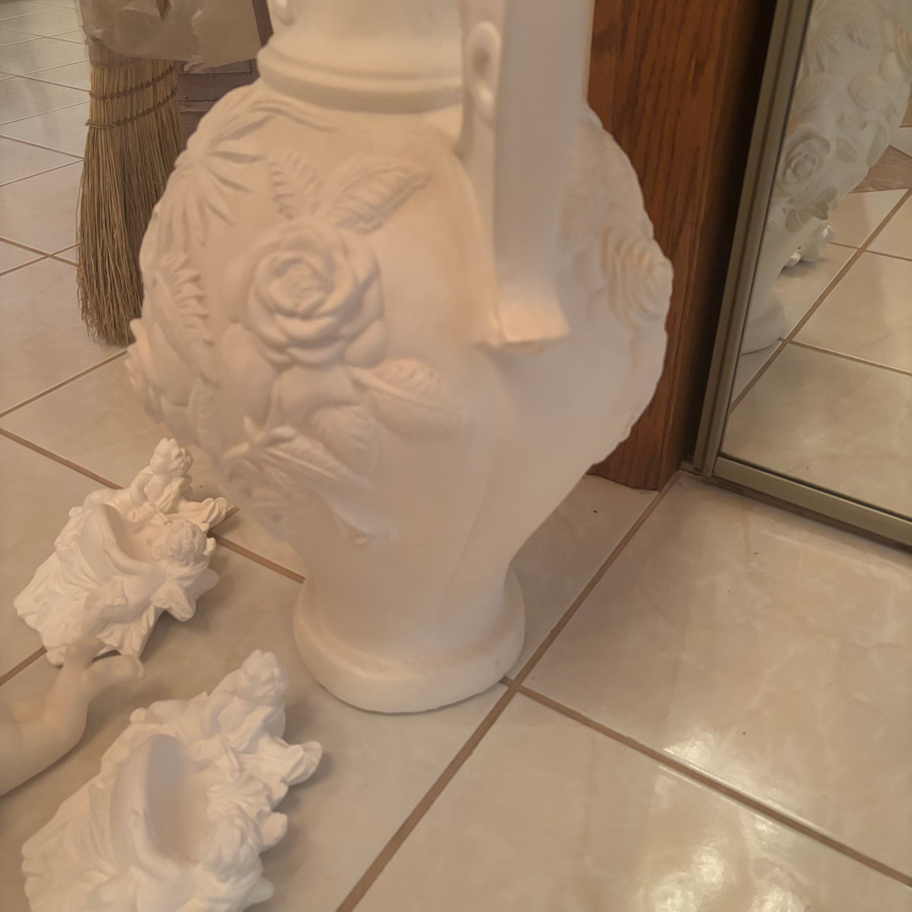 F196A 26” tall Vintage Chalkware urn style vase grouping