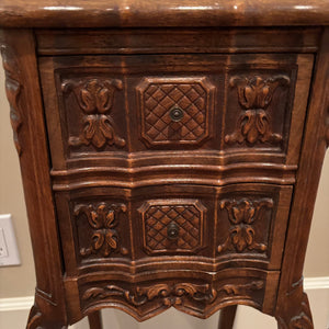 Antique Louis XV Style Nutwood Bedside Cabinet/Nightstand with Marble Top - M312