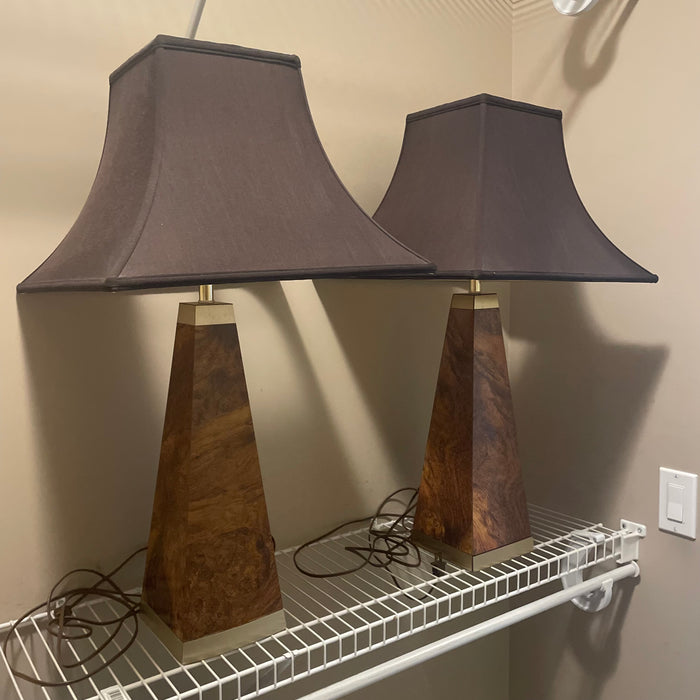 Set of 2 30” Tall Table Lamps with Faux Burled Wood Look - V199