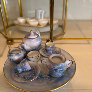 VINTAGE MINI TEACUP SETS WITH 2 DISPLAY GLASS CASES - P256