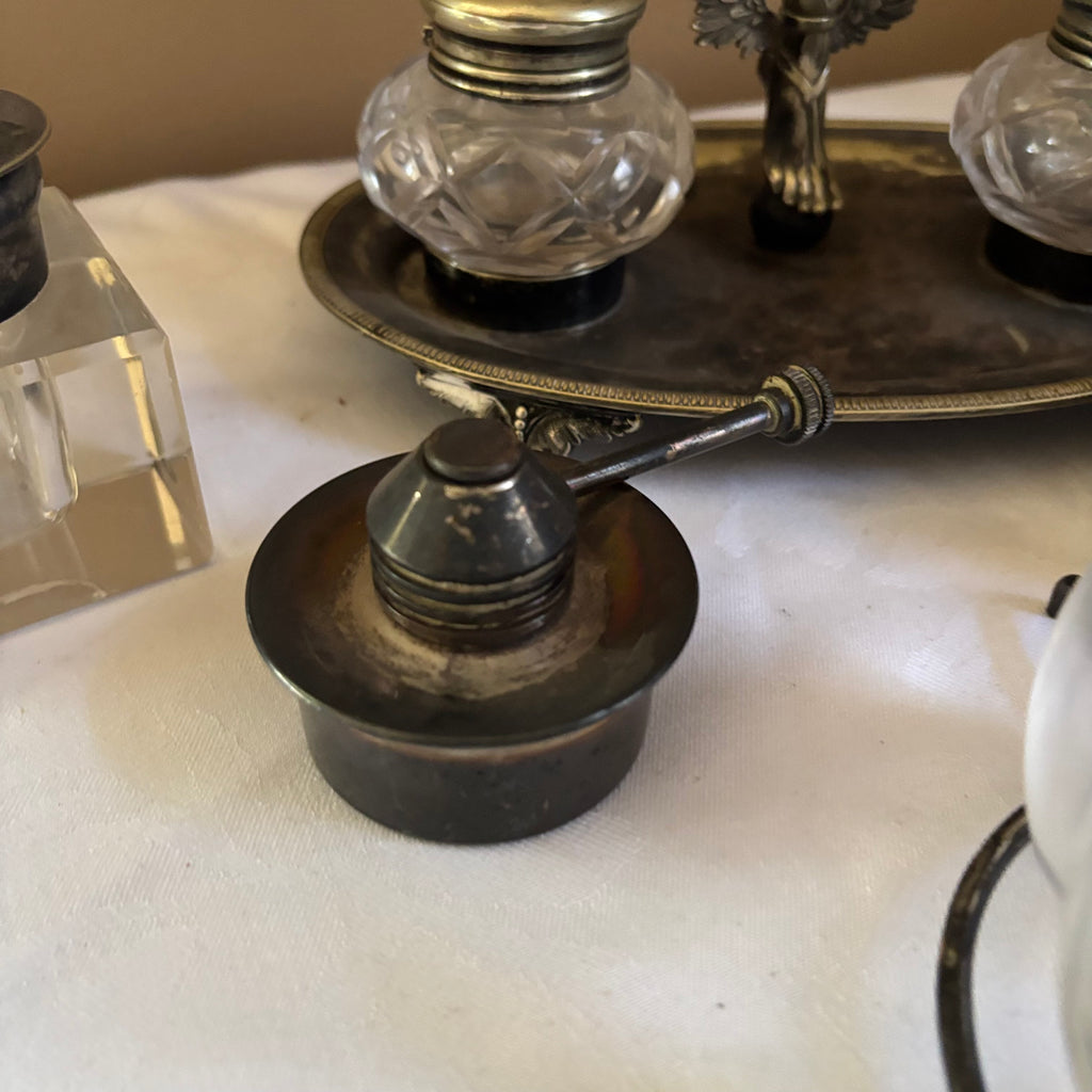 E151 Vintage silver plated grouping (pen ink wells and more)