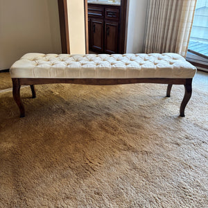 Vintage Bench with Tufted Cream Fabric and Solid Wood Frame - I126