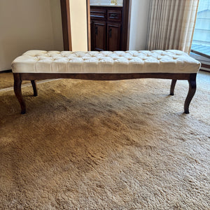 Vintage Bench with Tufted Cream Fabric and Solid Wood Frame - I126