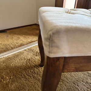 Vintage Bench with Tufted Cream Fabric and Solid Wood Frame - I126