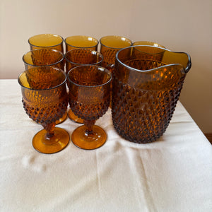 Vintage Marigold Glass Pitcher and 8 Goblets (one goblet has chip on edge)  - V127