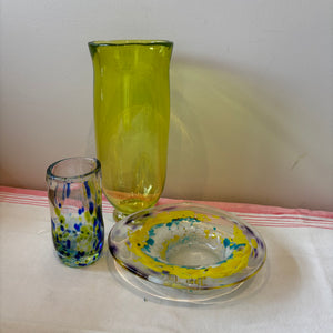 Decorative Blown Glass Grouping (11" Tall Yellow Vase and More) - V131
