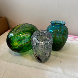 Decorative Blown Glass Grouping (5" Tall Green/Blue Vase and More) - V132