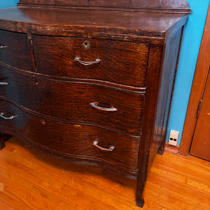 Antique Solid Wood Dresser with Oval Beveled Mirror - V150