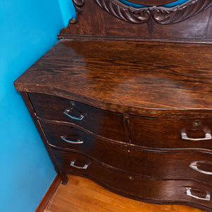 Antique Solid Wood Dresser with Oval Beveled Mirror - V150