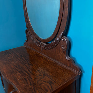 Antique Solid Wood Dresser with Oval Beveled Mirror - V150