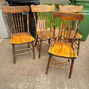 4 Solid Wood Antique Dining Chairs - O131
