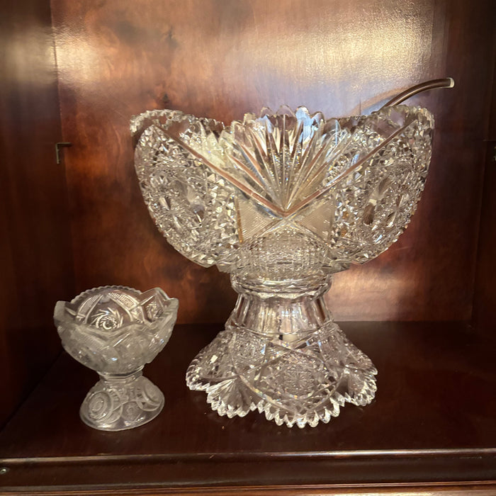 10" X 10" AMERICAN BRILLIANT CUT GLASS TWO PIECE PUNCH BOWL SET - P109