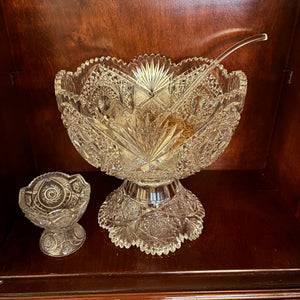 10" X 10" AMERICAN BRILLIANT CUT GLASS TWO PIECE PUNCH BOWL SET - P109