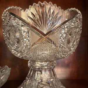 10" X 10" AMERICAN BRILLIANT CUT GLASS TWO PIECE PUNCH BOWL SET - P109