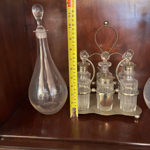 VINTAGE CONDIMENT SET AND 2 GLASS DECANTERS - P110