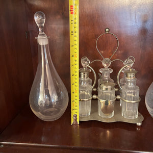 VINTAGE CONDIMENT SET AND 2 GLASS DECANTERS - P110