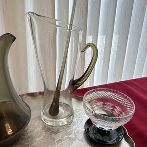 VINTAGE BARWARE GROUPING (SMOKED GLASS PITCHER SET AND MORE) - P113