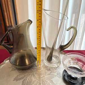 VINTAGE BARWARE GROUPING (SMOKED GLASS PITCHER SET AND MORE) - P113