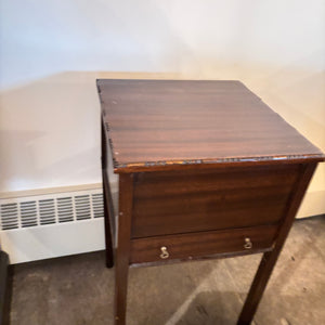 VINTAGESOLID WOOD  SEWING STAND AND SMALL STOOL (STAND HAS LEG THAT NEEDS REPAIR) - P133