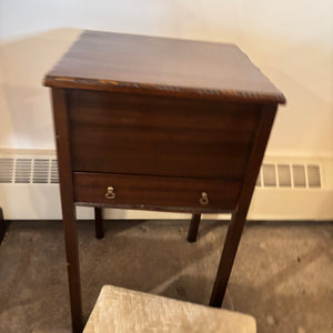 VINTAGESOLID WOOD  SEWING STAND AND SMALL STOOL (STAND HAS LEG THAT NEEDS REPAIR) - P133