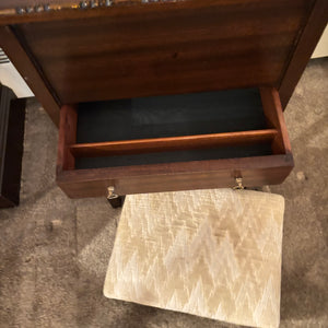 VINTAGESOLID WOOD  SEWING STAND AND SMALL STOOL (STAND HAS LEG THAT NEEDS REPAIR) - P133